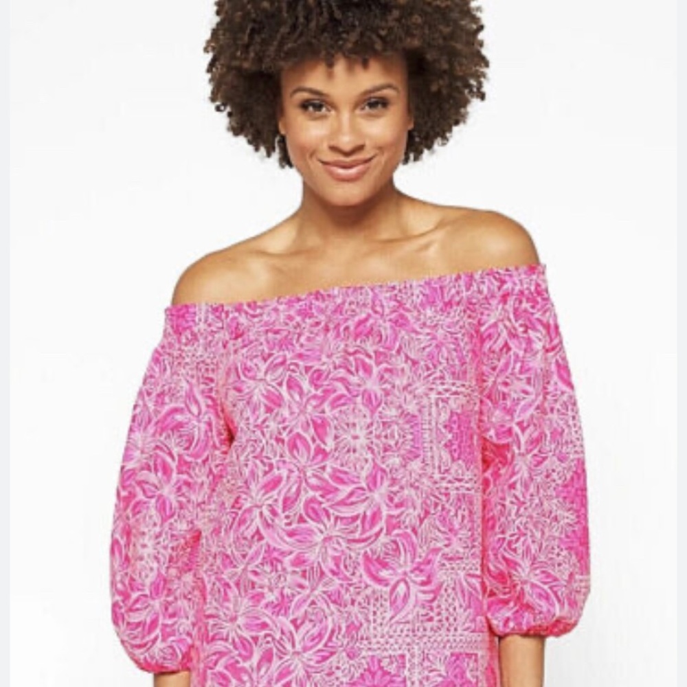 Lilly Pulitzer Winifred Piñata Pink New Blooms Off the Shoulder Top XL NWT